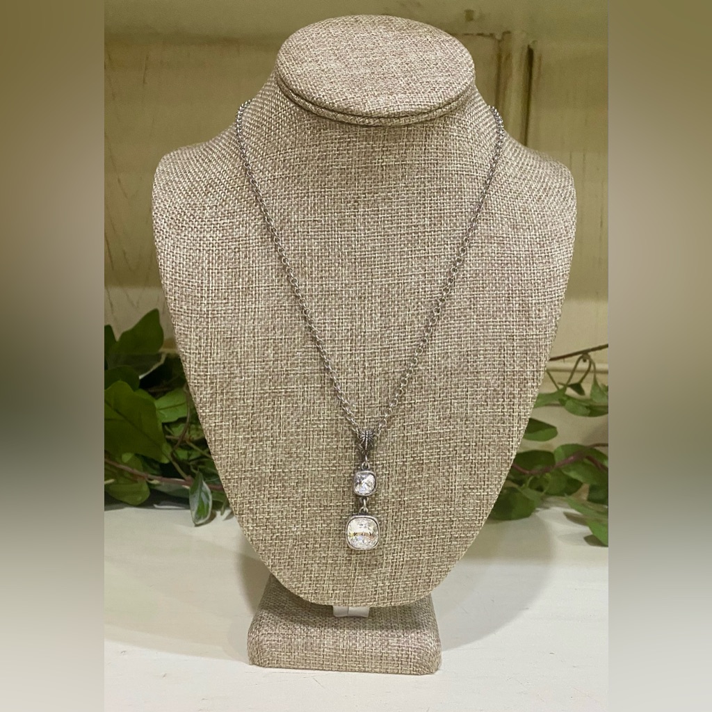 Brand New With Tags Pink Panache Silver Double Crystal Pendant Necklace 36$